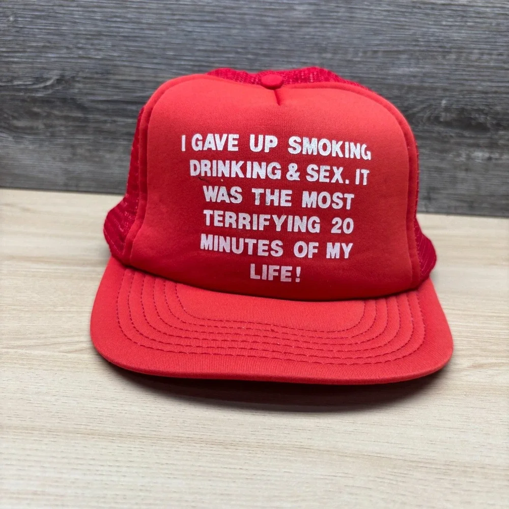 Vintage Jhats Red Funny Gag Gift Trucker Hat Cap I Gave Up Smoking Drinking Sex